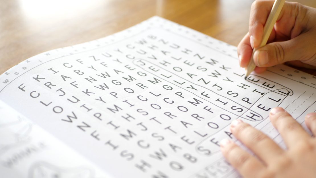 Close-up of complicated word-search worksheet filled with long terms terms, illustrating the viral homework challenge