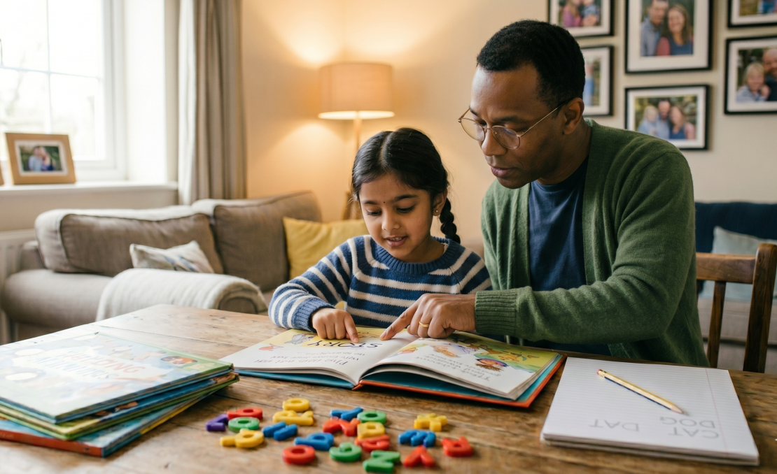 A tutor working one-on-one with a student using magnetic letters and hands-on reading tools during a summer session, illustrating structured dyslexia reading intervention.